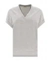 Brunello Cucinelli Embellished V-neck T-shirt In Gray