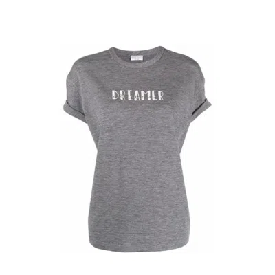 Brunello Cucinelli Embellished Virgin Wool T-shirt In Gray