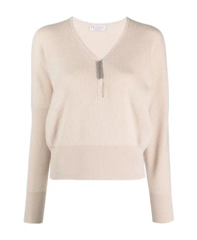 Brunello Cucinelli Embellished V-neck Jumper In Multi