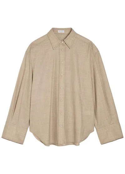 Brunello Cucinelli Embellished Wool Shirt In White