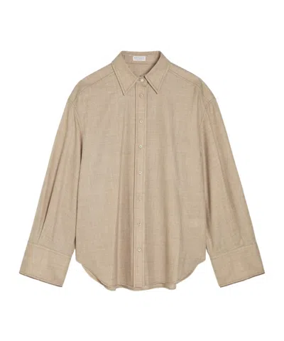 Brunello Cucinelli Embellished Wool Shirt In Nude