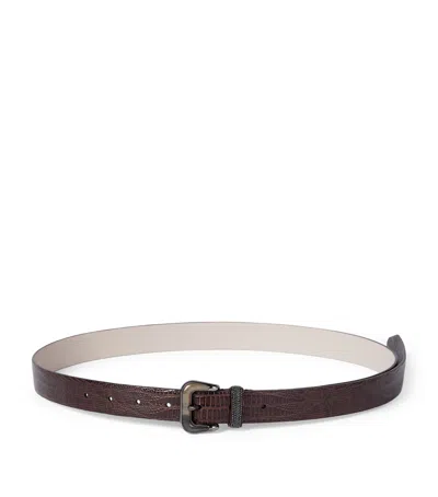 Brunello Cucinelli Embossed Leather Belt In Brown