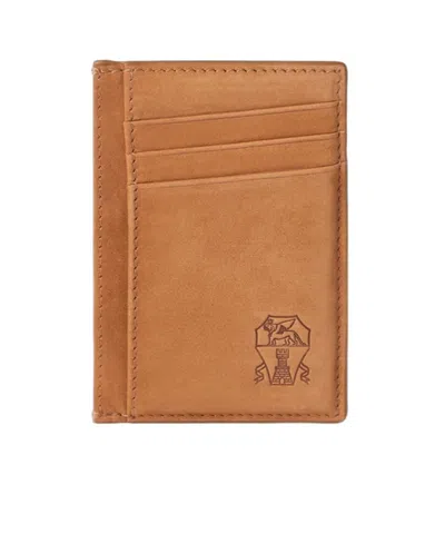 Brunello Cucinelli Embossed Leather Card Holder In Orange