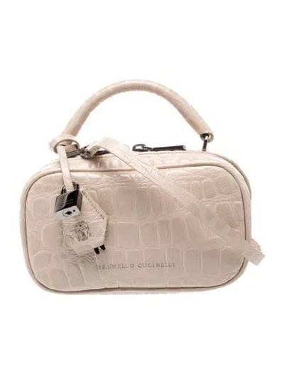Pre-owned Brunello Cucinelli Embossed Leather Crossbody Bag W/ Tags In Pink