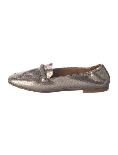 Pre-owned Brunello Cucinelli Embossed Leather Loafers In Silver