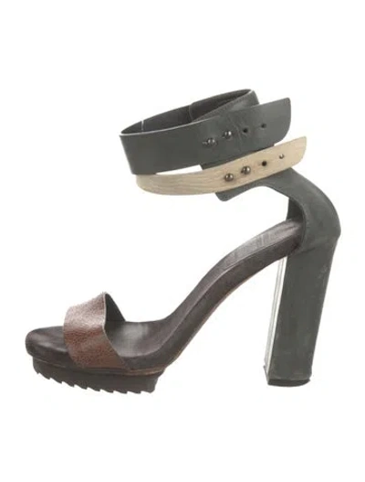 Pre-owned Brunello Cucinelli Embossed Leather Slingback Sandals In Multi