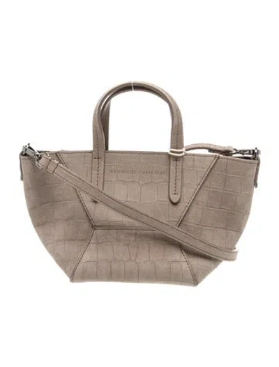 Pre-owned Brunello Cucinelli Embossed Leather Top Handle Bag In Gray