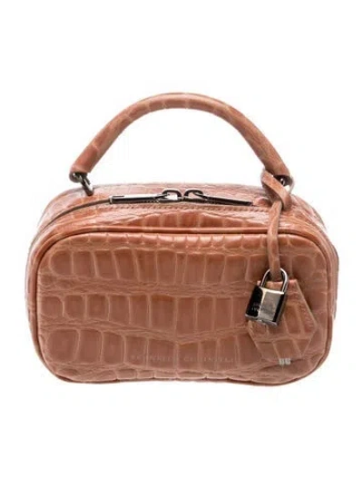 Pre-owned Brunello Cucinelli Embossed Leather Top Handle Bag W/ Tags In Neutral