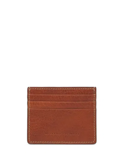 Brunello Cucinelli Embossed Logo Cardholder In Brown