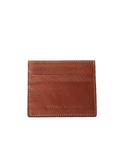 Brunello Cucinelli Embossed Logo Cardholder In Brown