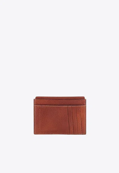 Brunello Cucinelli Embossed Logo Leather Cardholder In Brown