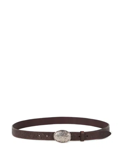 Brunello Cucinelli Embossed Woven-buckle Belt In Brown