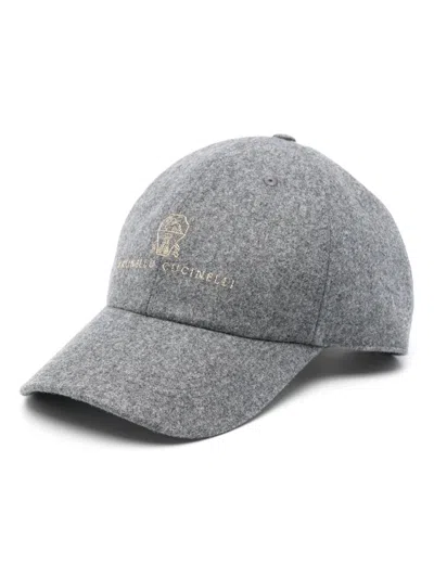 Brunello Cucinelli Embroidered Baseball Cap In Gray