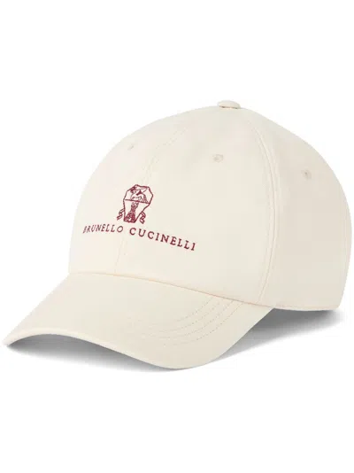 Brunello Cucinelli Garment-dyed Cotton Embroidered Baseball Cap In White