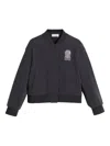 Brunello Cucinelli Embroidered Bomber Jacket In Blue