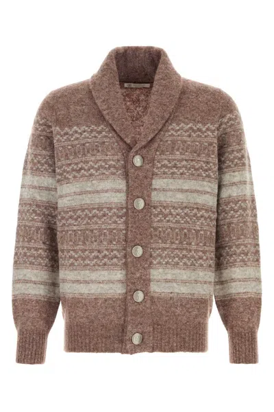 Brunello Cucinelli Embroidered Cashmere Cardigan In Stripped