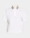 Brunello Cucinelli Embroidered Collar Cotton Piquet Polo Shirt In White