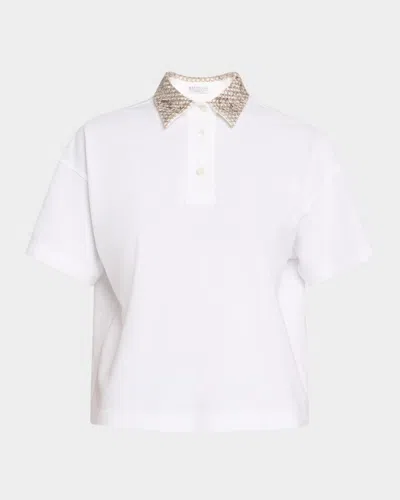 BRUNELLO CUCINELLI EMBROIDERED COLLAR COTTON PIQUET POLO SHIRT