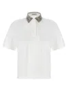 Brunello Cucinelli Embroidered Collar Piqué Cotton Polo Shirt In White