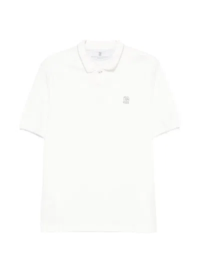 Brunello Cucinelli Embroidered Collar Polo Shirt In White