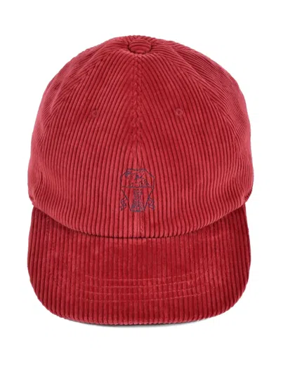 Brunello Cucinelli Embroidered Corduroy Cap In Pink