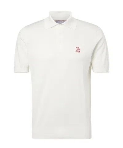 Brunello Cucinelli Embroidered Cotton Pique Polo Shirt In White
