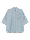 Brunello Cucinelli Women's Embroidered Cotton Shirt In Grey