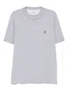 Brunello Cucinelli Embroidered Cotton T-shirt In Gray