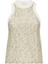 Brunello Cucinelli Stretch Cotton Jersey Top With Dazzling Net Embroidery In Gray
