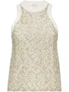 Brunello Cucinelli Stretch Cotton Jersey Top With Dazzling Net Embroidery In Gray