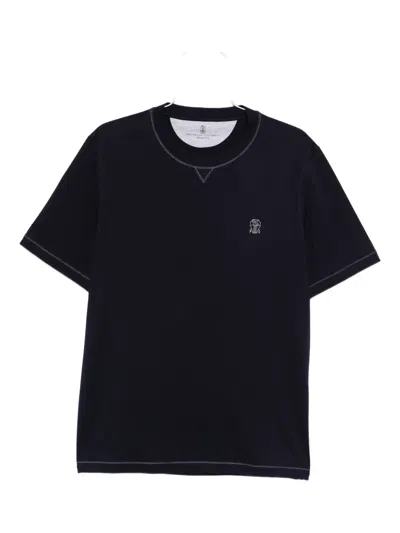 Brunello Cucinelli Stitched Crew Neck Jersey T-shirt In Black