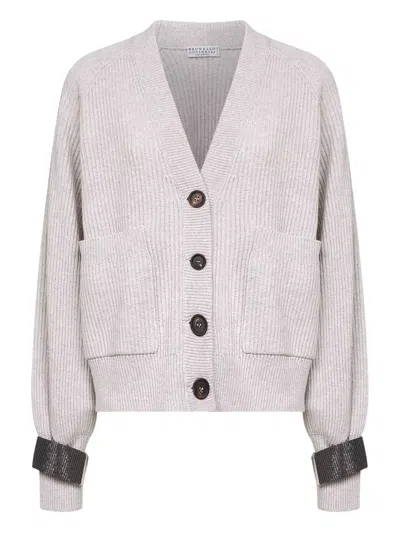 BRUNELLO CUCINELLI EMBROIDERED-CUFF BUTTON CARDIGAN
