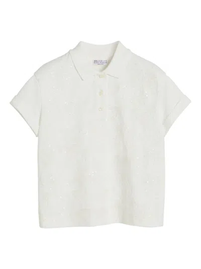 Brunello Cucinelli Kids' Sequin-detail Polo Shirt In White