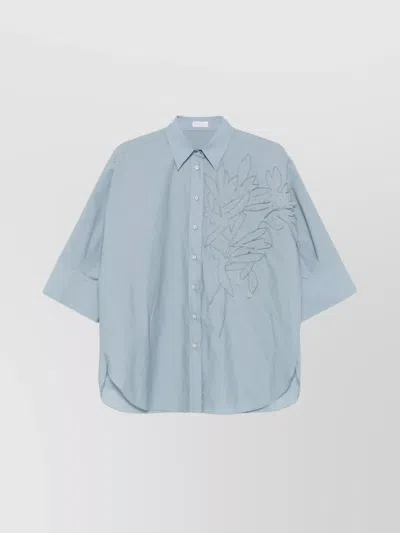Brunello Cucinelli Embroidered Detail Cotton Shirt In Grey