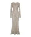 Brunello Cucinelli Women Dazzling Net Embroidery Knit Dress In Linen And Silk In Earthy Color