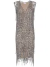 Brunello Cucinelli Glistening Embroidery Dress In Grey