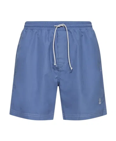 Brunello Cucinelli Embroidered Emblem Swim Shorts In Blue
