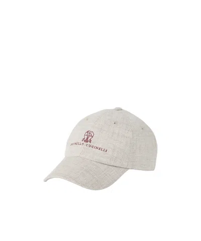 Brunello Cucinelli Embroidered Flannel Cap In White