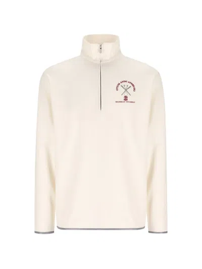 Brunello Cucinelli Embroidered Half-zip Sweatshirt In Neutral