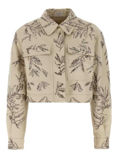 Brunello Cucinelli Embroidered Jacket In Brown
