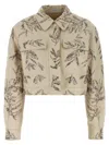 Brunello Cucinelli Women Outerwear In Cotton And Linen Canvas With Glistening Flora Embroidery In Brown