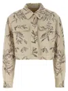 Brunello Cucinelli Collared Neck Cropped Embroidered Blazer In Beige