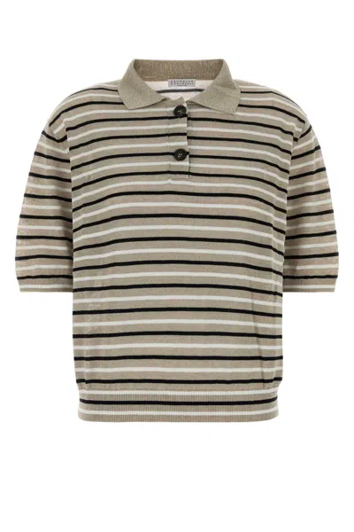 Brunello Cucinelli Embroidered Linen Blend Polo Shirt In Green