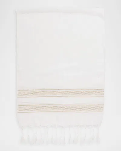 Brunello Cucinelli Embroidered Linen Fringe-trim Scarf In White