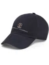 Brunello Cucinelli Lightweight Suede Baseball Cap With Embroidered Logo Hats Blue In Blue