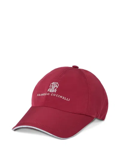 Brunello Cucinelli Embroidered-logo Cap In Burgundy