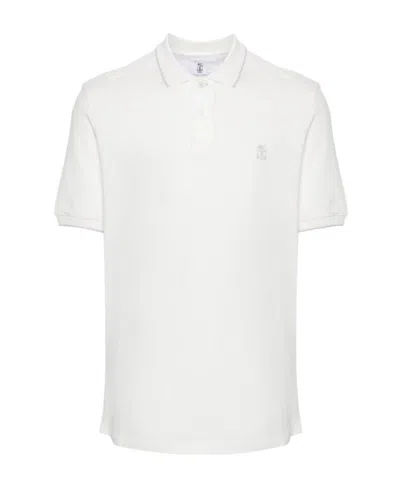 Brunello Cucinelli Logo Cotton Polo Shirt In White