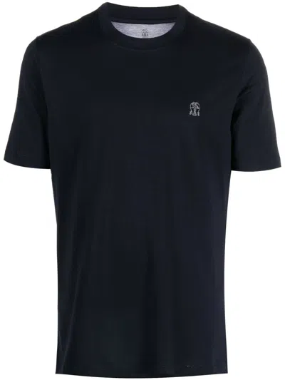 Brunello Cucinelli Embroidered-logo Cotton T-shirt In Black