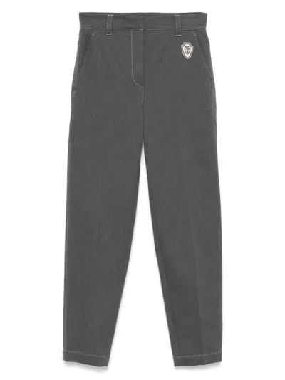 Brunello Cucinelli Embroidered-logo Cropped Trousers In Gray