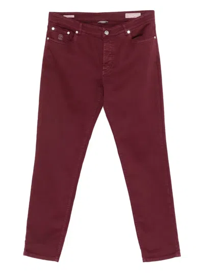 Brunello Cucinelli Embroidered-logo Jeans In Red